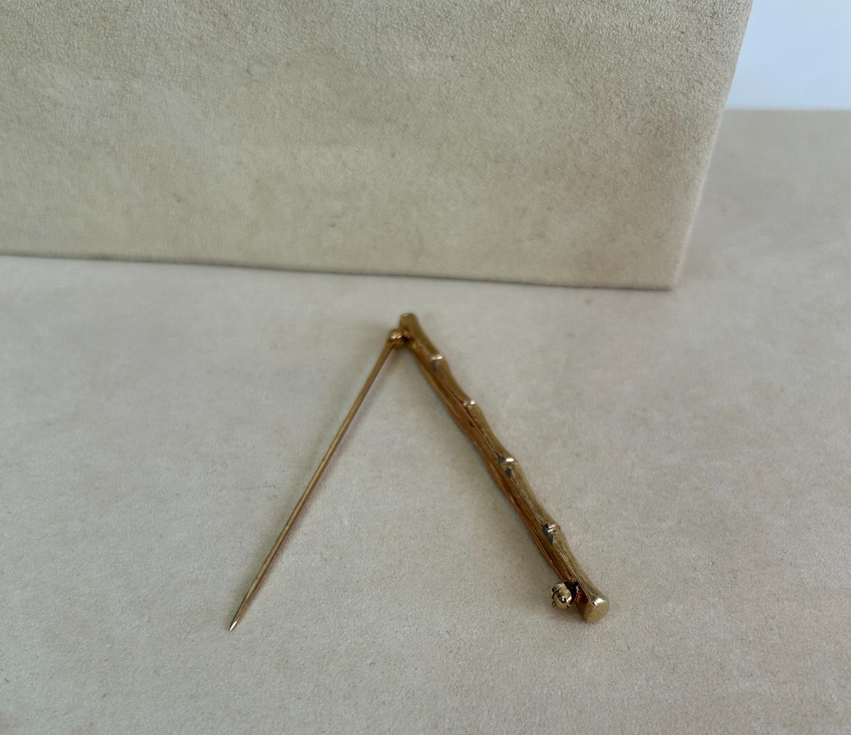 70s Napier Womens Bamboo Bar Brooch Pin Etched Gold Tone 3″ VGUC