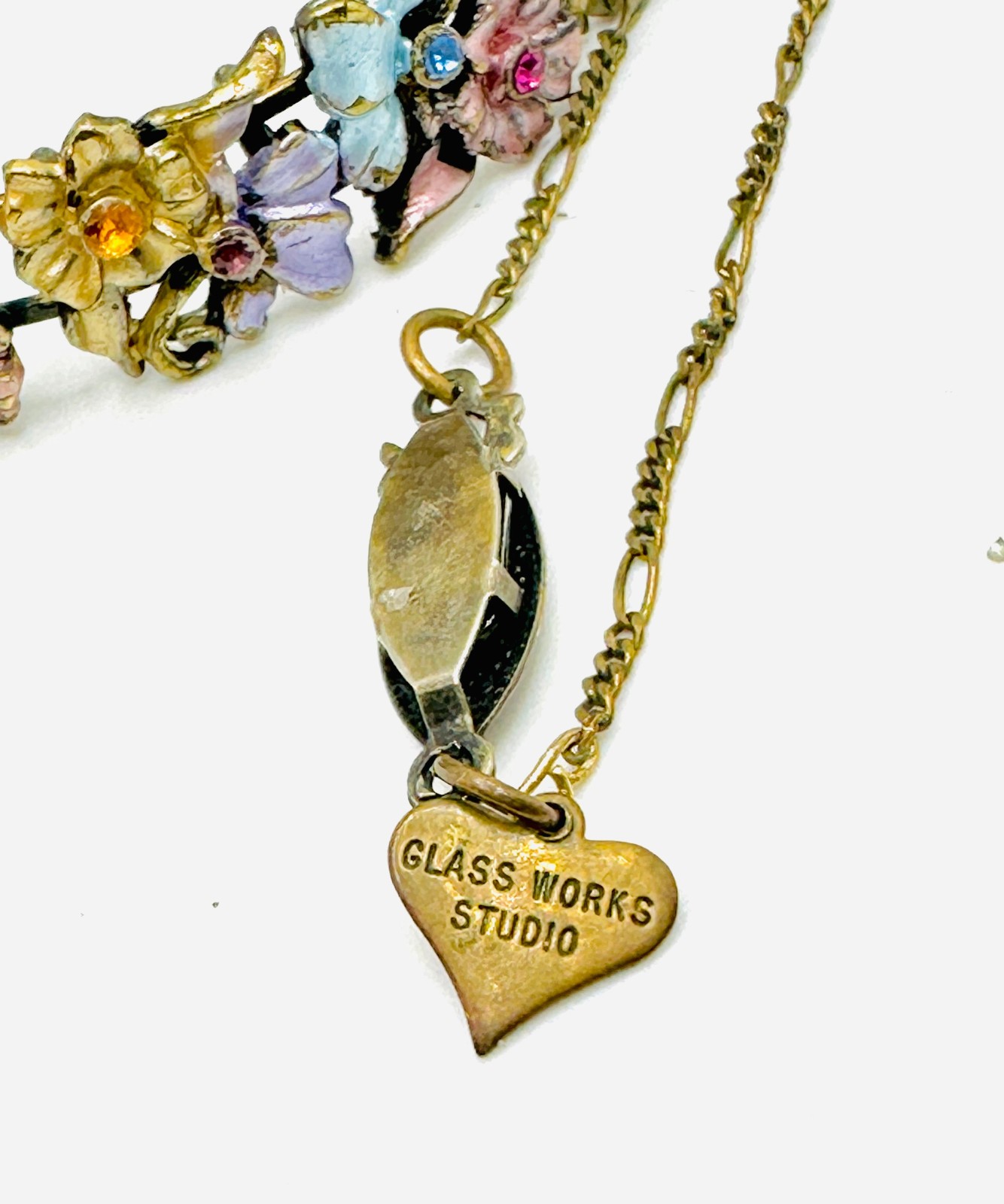 Lot Superb Vtg Glass Works Studio Heart Necklace + Belladonna + Avon Bracelet +