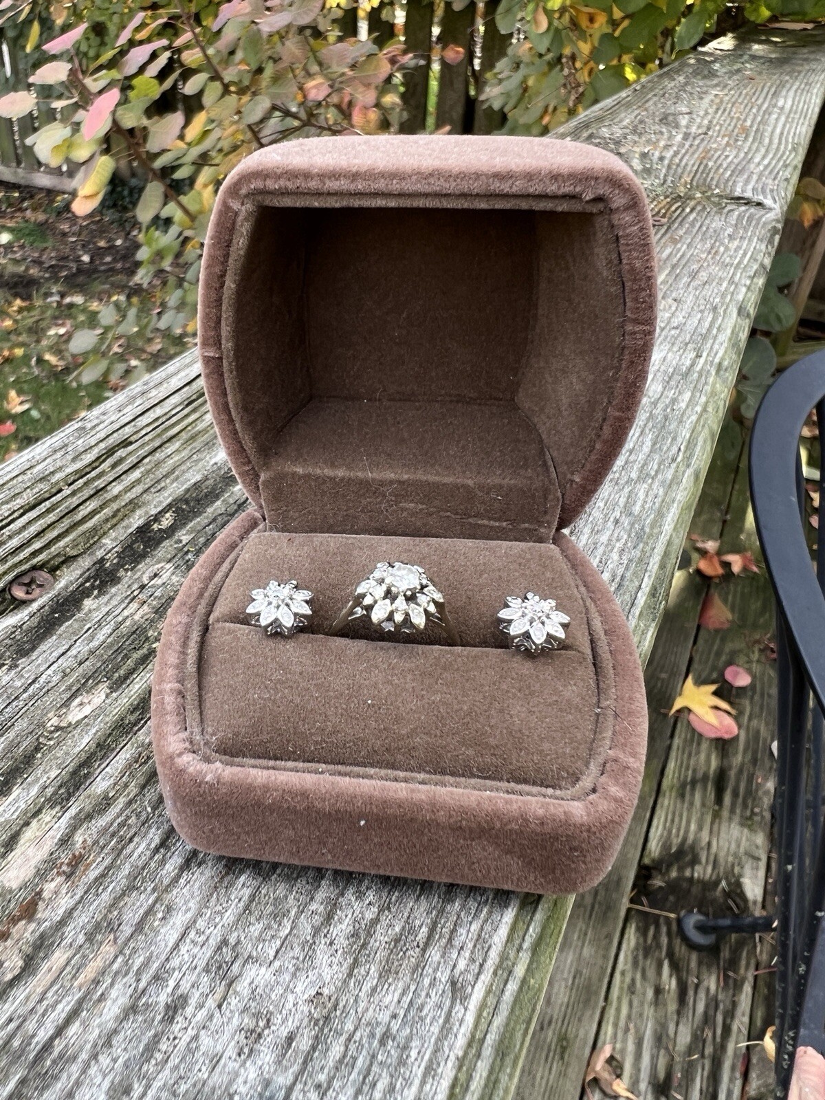 Vintage 14k gold DIAMOND snowflake jewelry set – earrings, ring – great gift!
