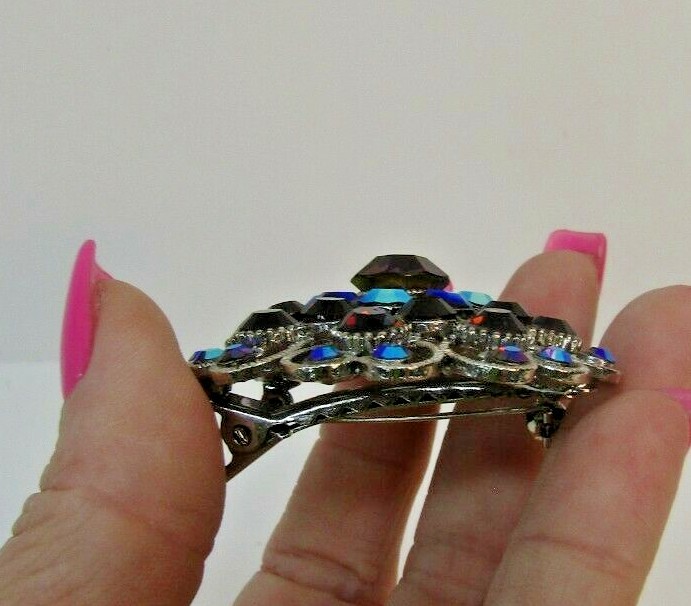 VTG Rhinestone Flower Cluster Purple Blue Tones Brooch/Hair Pin