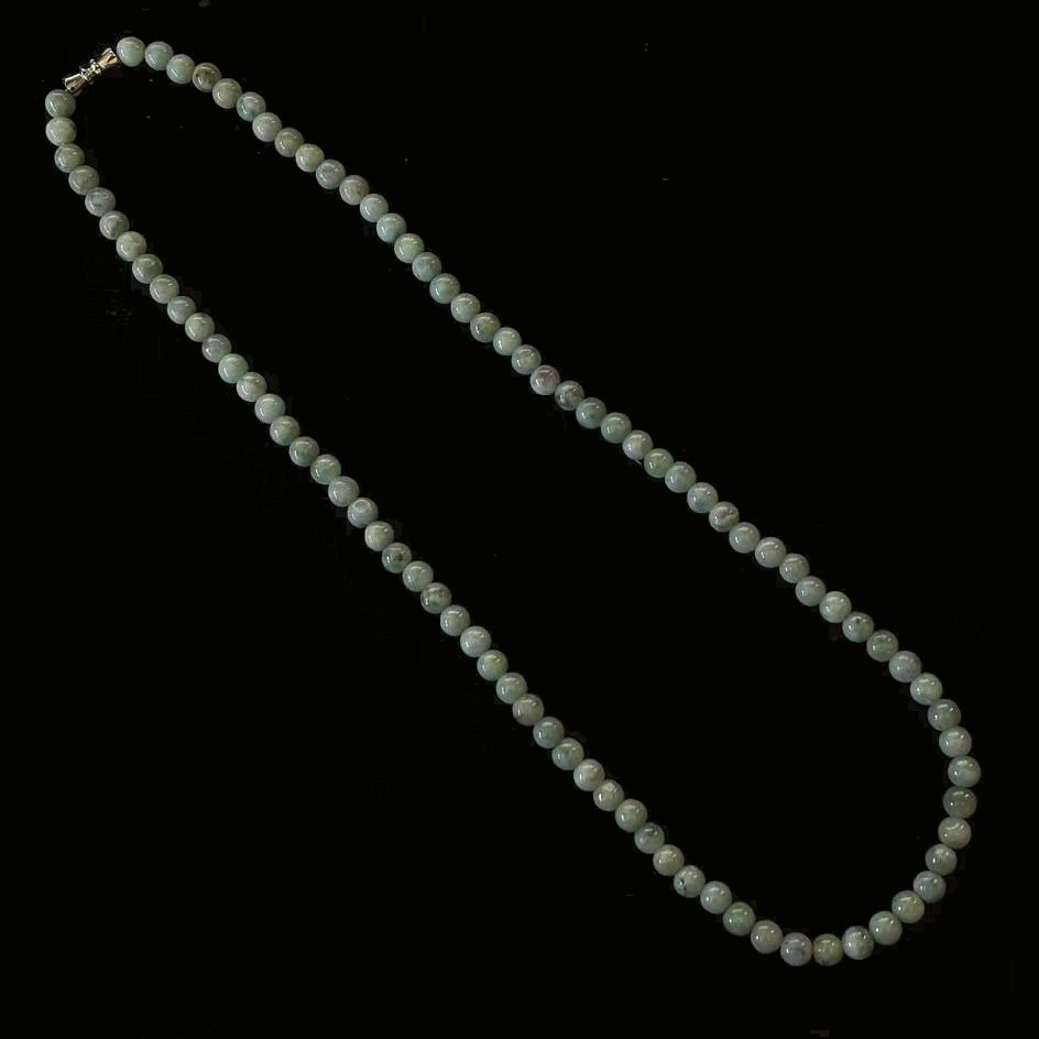 Natural Burmese Green Jade Jadeite Beaded Necklace, Width 6 mm, Length 20 inch