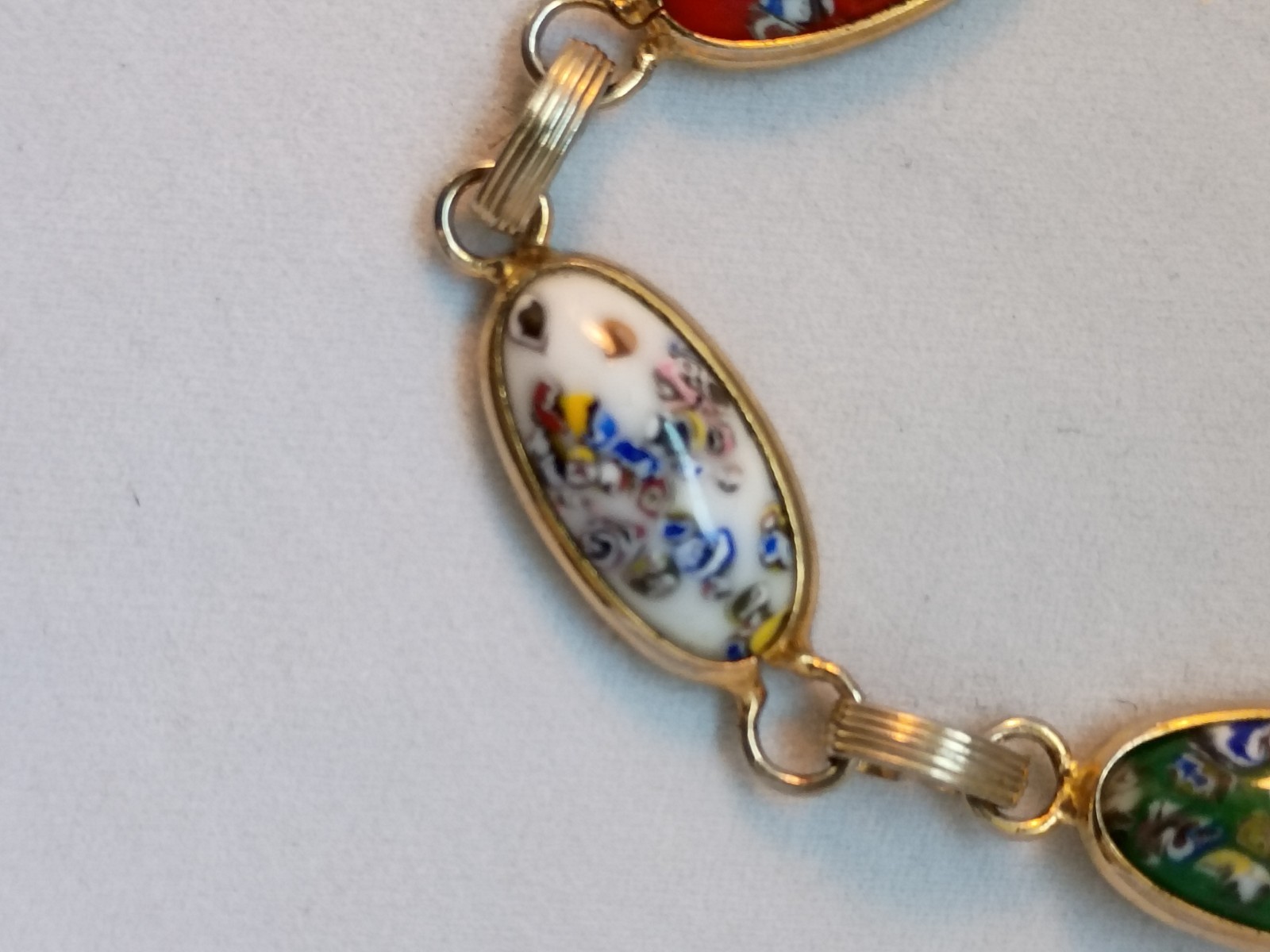 Vintage multi color enamel cabochon bracelet with lobster clasp safety chain