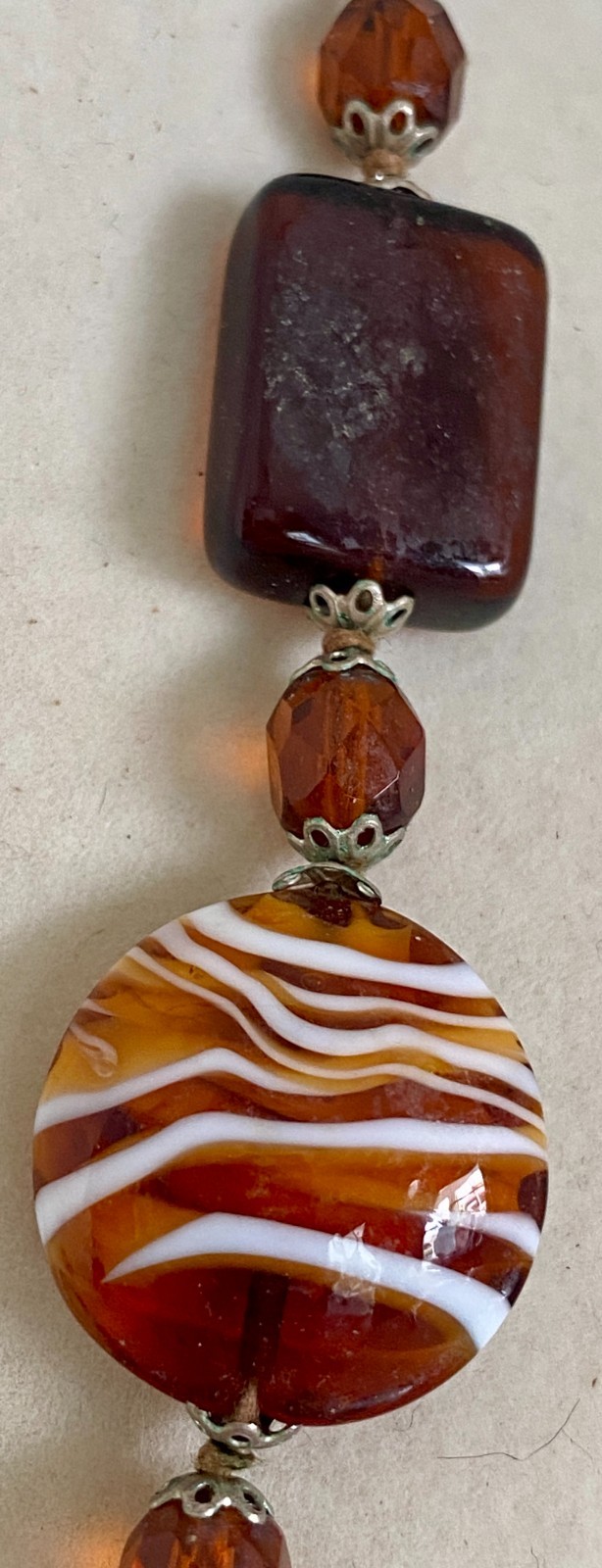 Vintage Murano Style Glass Necklace Glass Beaded Statement Brown Signed RS 19″