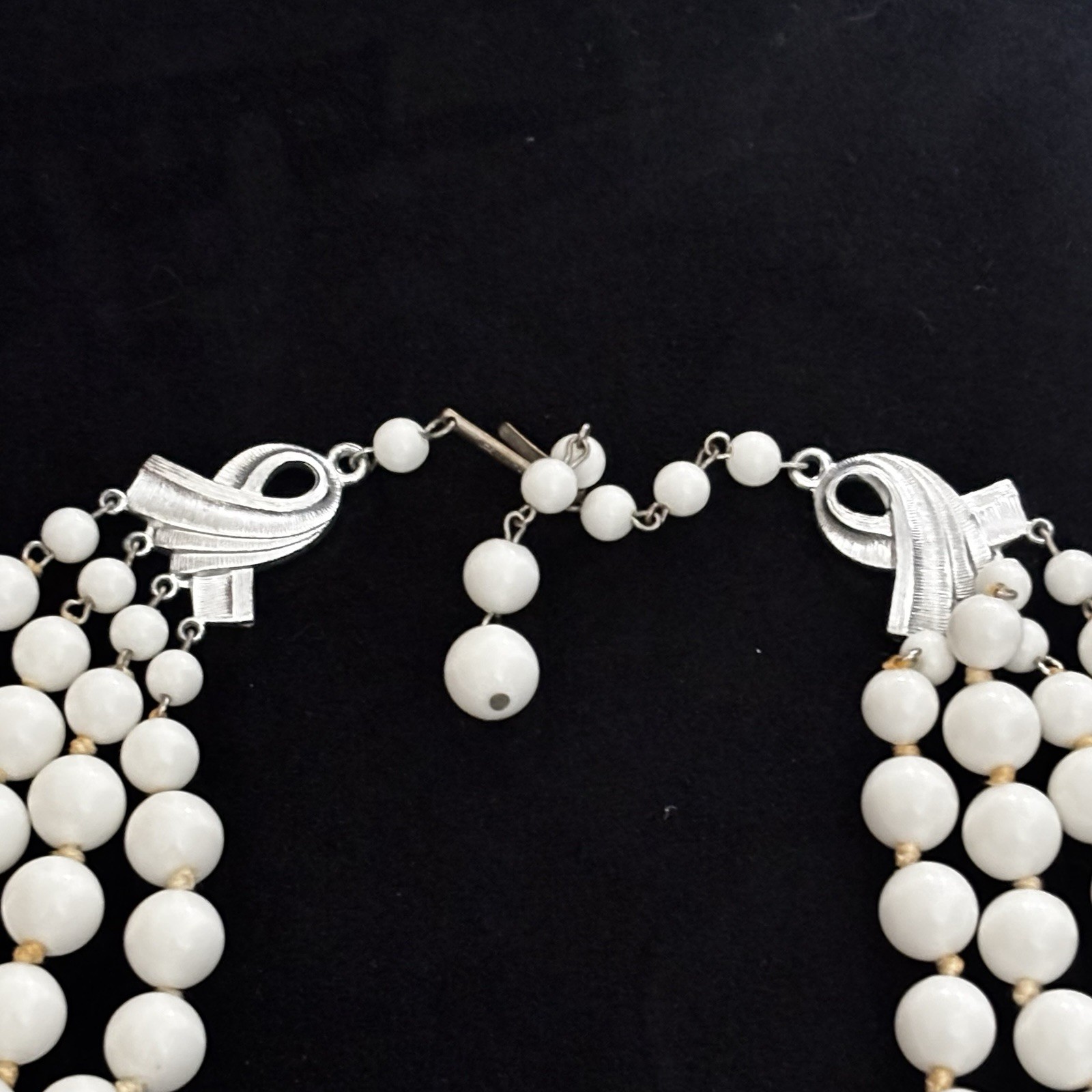 Vintage West Germany White Beaded Multi Strand Necklace With Silver Tone Clasp