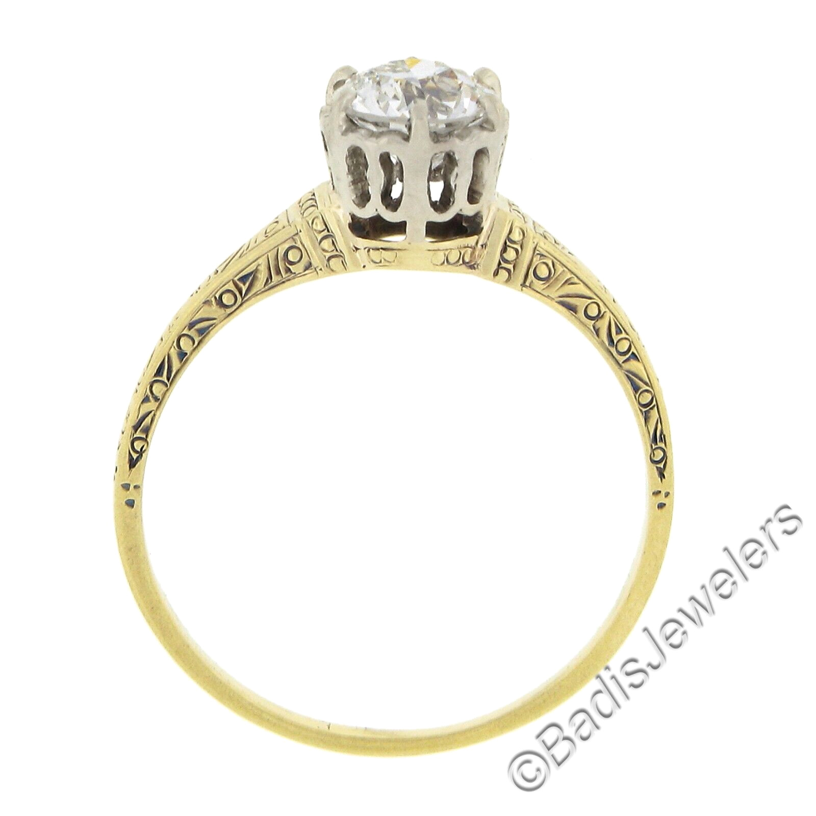 Antique Edwardian 14K Gold GIA 0.78ct European Diamond Solitaire Engagement Ring