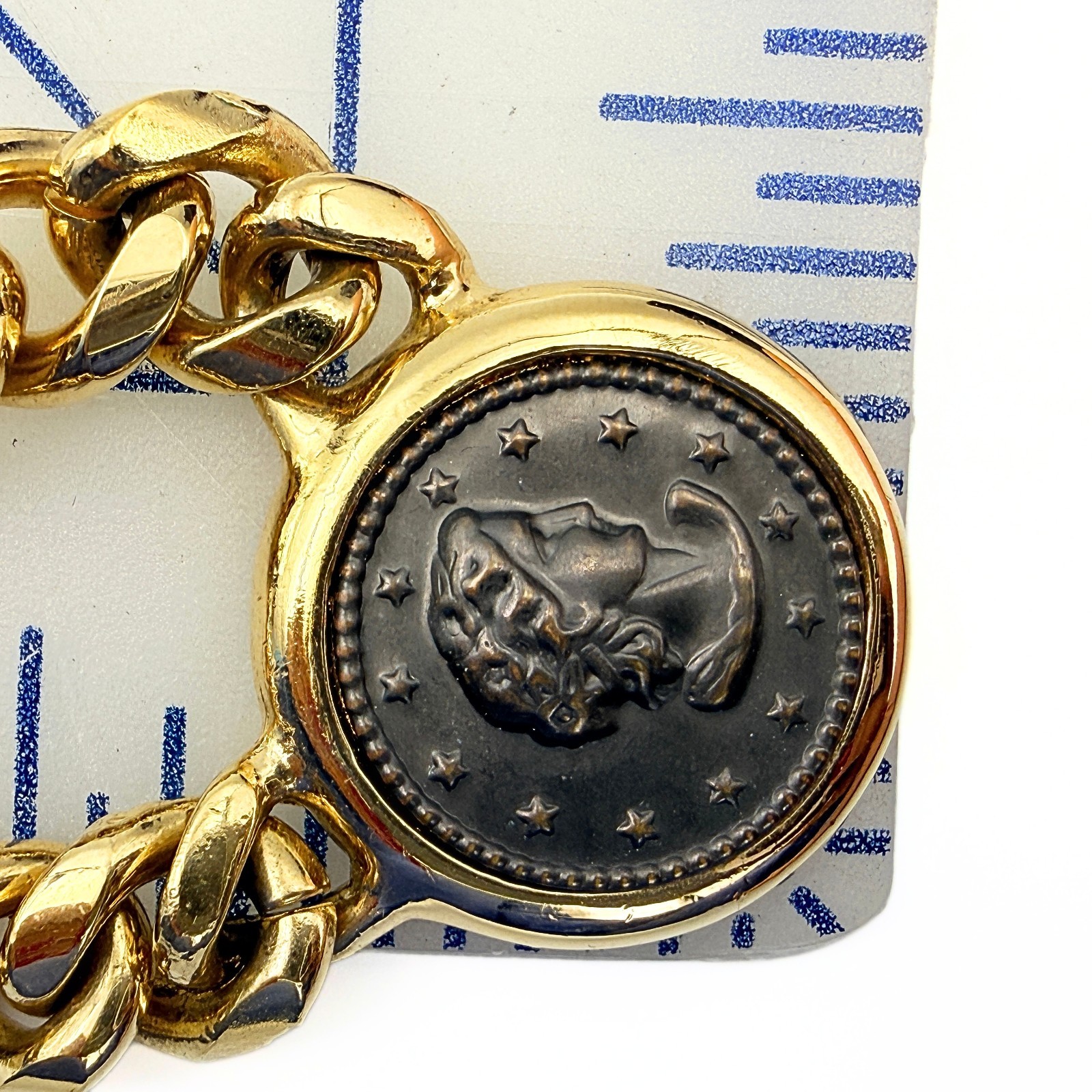 Ancient Revival Chunky Gold Plated Curb Chain Black Coin Necklace
