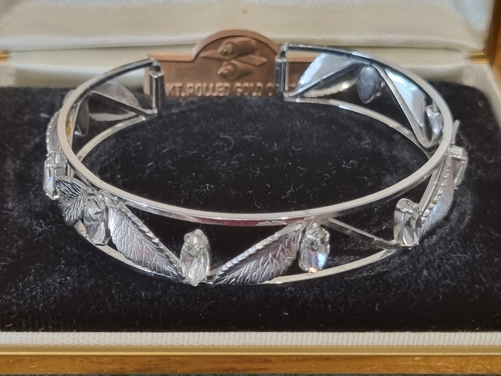 Vintage 14k White Gold Fill Crystal Cuff Bangle Wedding Bride See Video USA made