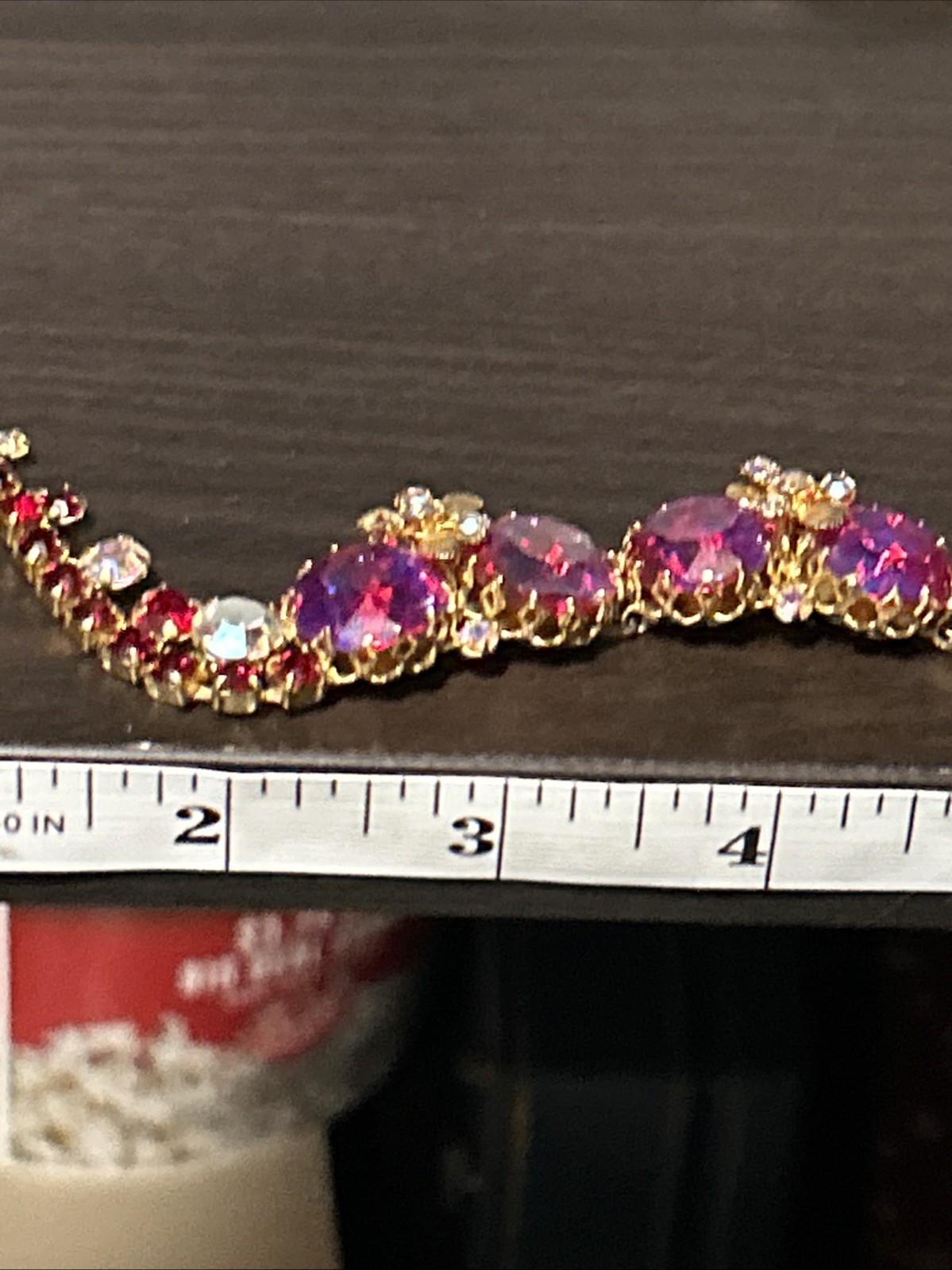 Vtg Stunning UnSigned REGENCY Iridescent Red Glass Stones AB Demi Parure Set