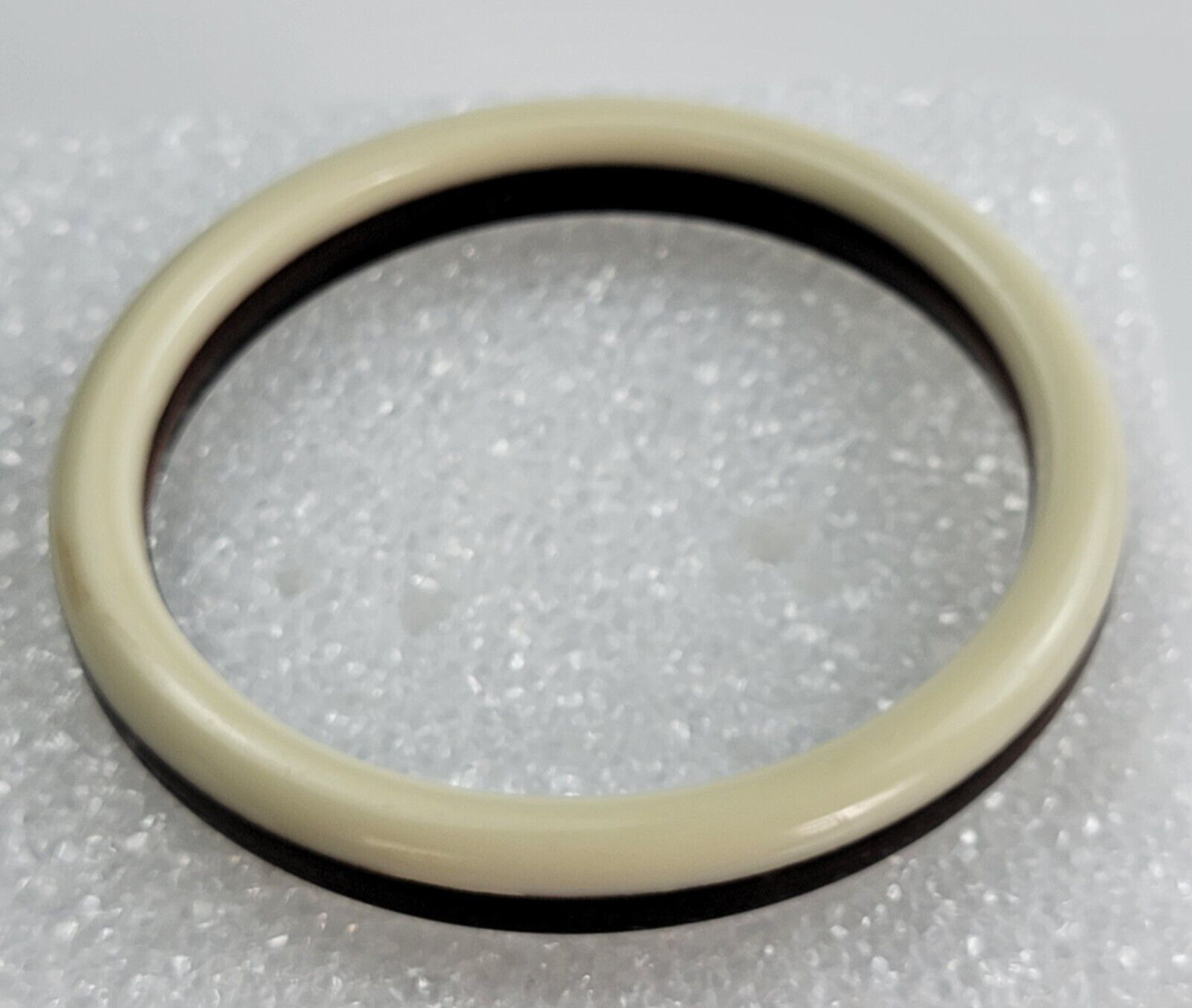 Vtg. Bangle Bracelet 8″ Three Tone Brown Wood Black and Cream Lucite Mid Century