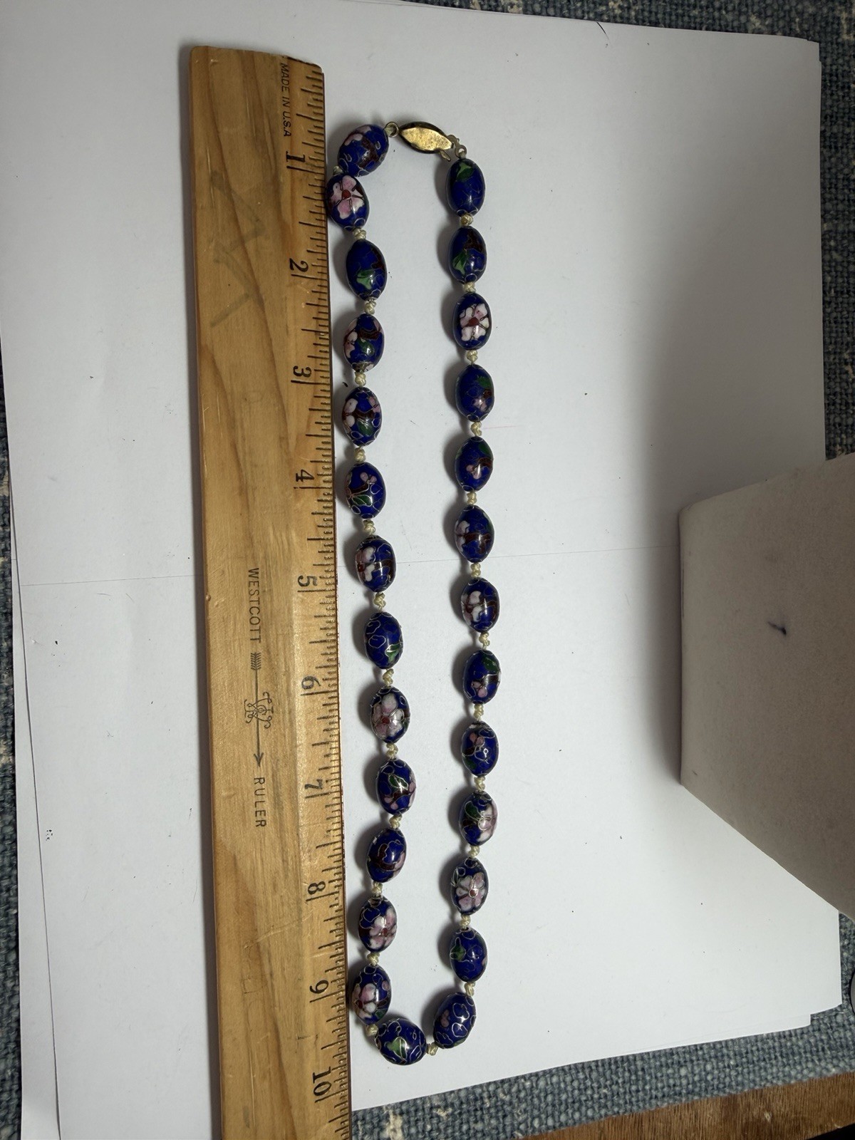 Vintage Chinese Export Cobalt Blue Cloisonne Enamel Hand Knotted Bead Necklace