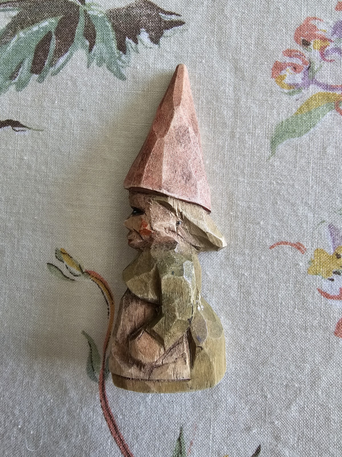 Vintage Gnome Brooch Wooden Handmade Whimsical Fairycore Cottagecore Forest