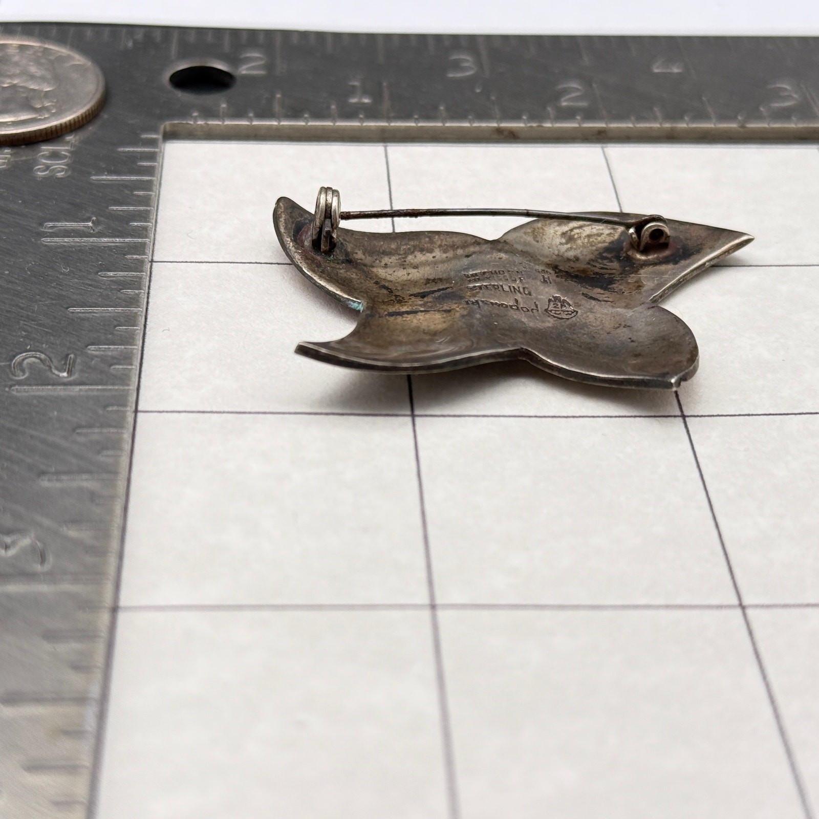 Vintage Modernist Mixed Metal Leaf Sterling Silver Pin Brooch