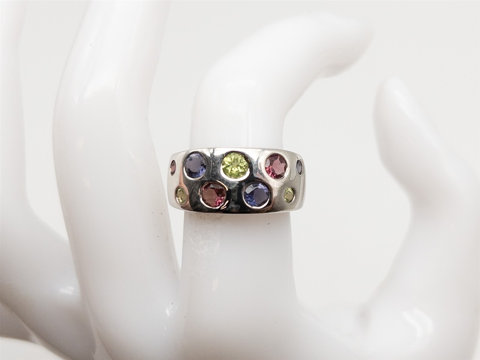 Designer $400 3ct Natural Garnet Iolite Periot Sterling Silver 10mm Band Ring