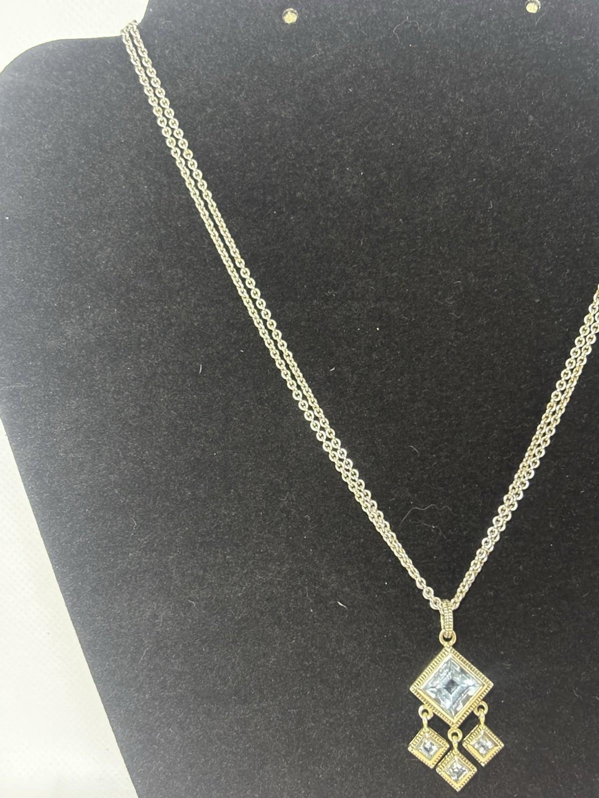 Vintage Style Sterling Silver Light Blue Stone Drop Necklace 925 Geometric China