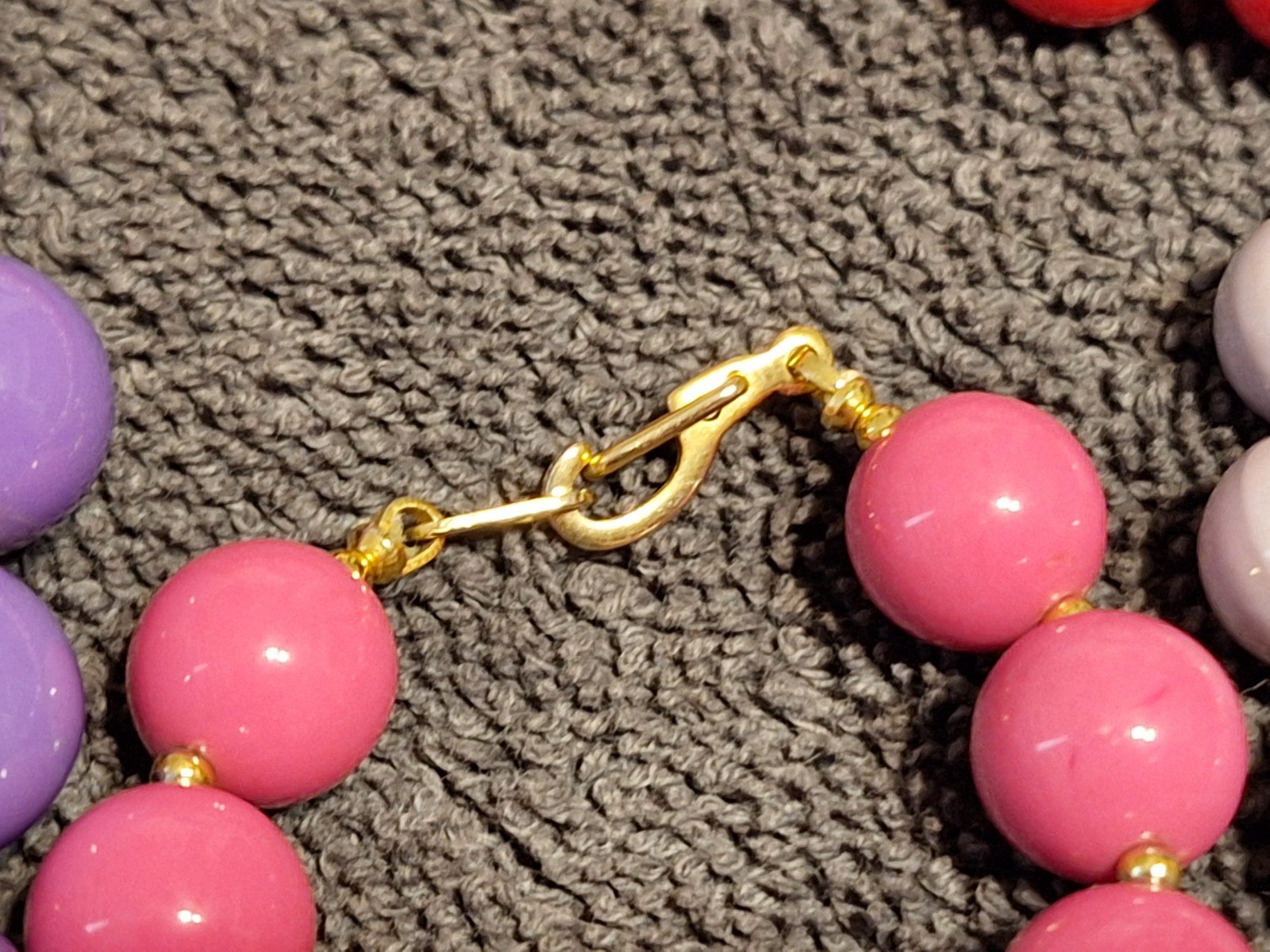 Vintage Lot Of 5 Beaded Costume Necklaces Various Lengths Purple Pink Red