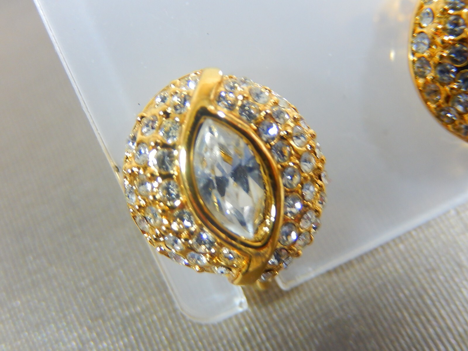 NWOT NAPIER MARQUISE TRIPLE HALO CRYSTAL PAVE ADJUSTABLE CLIP ON EARRINGS