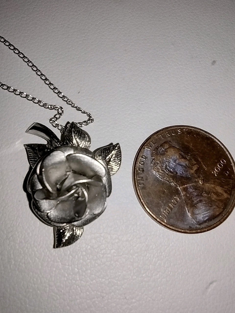 Vintage AC Sterling Silver 925 Rose Pendant Necklace Snake Chain 3D Flower 16″