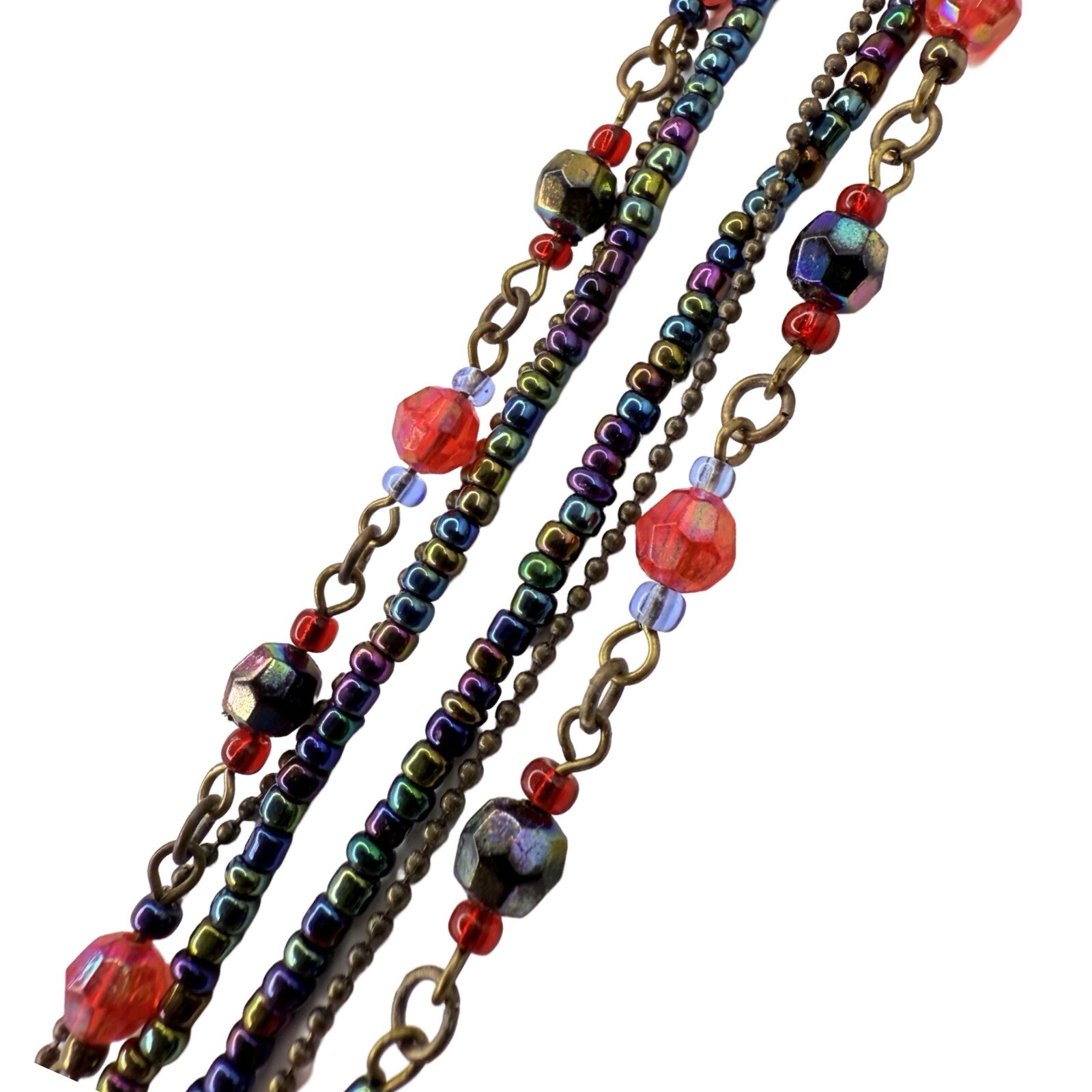 Multicolor Necklace Statement Pendant 19″ Beaded Layered Chain Bohemian