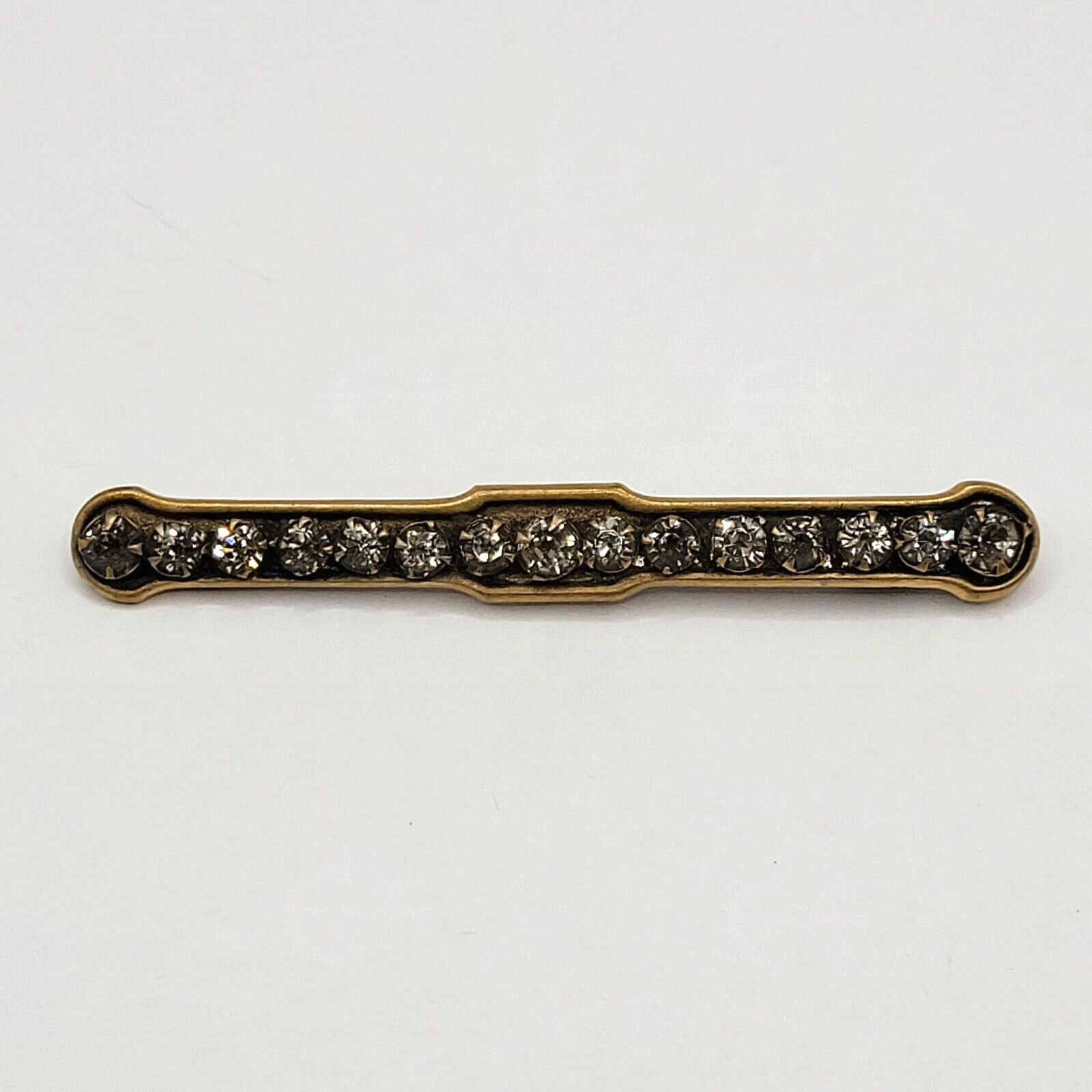 Edwardian Gold Plated with Rhinestones Brooch Bar Pin Circa 1920s