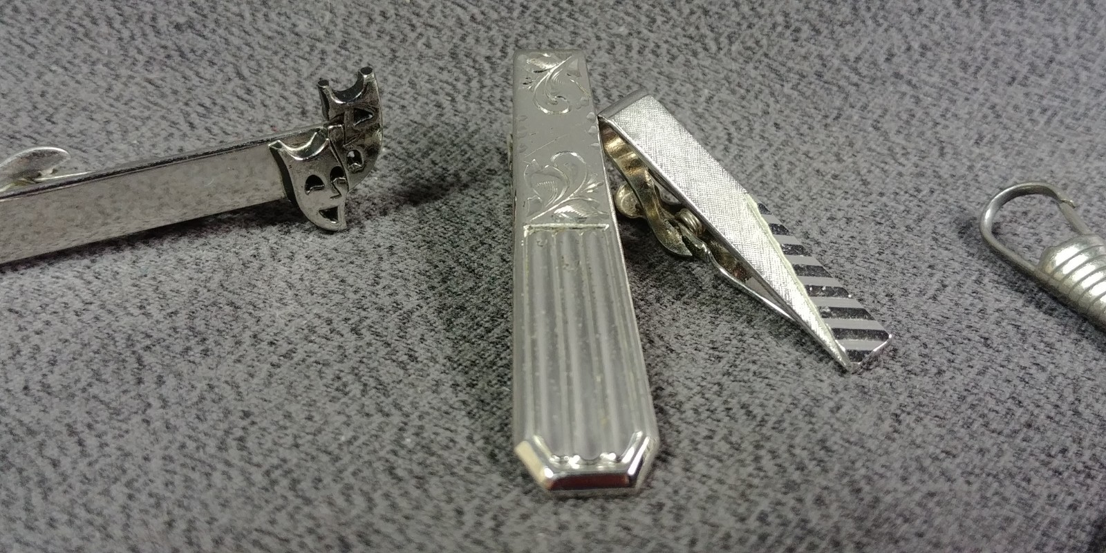 4 Tie Bar Clip Watch Chain Fob Marvel Sterling Silver Swank Comedy Tragedy Masks