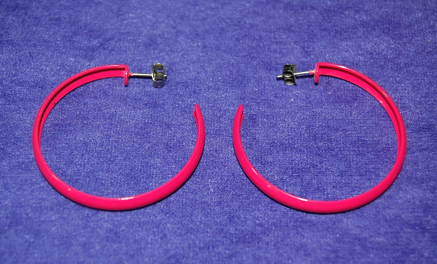 Pair of Vintage Pink Color Hoop Stud Earrings about 1-5/8″ in Diam – My Lot #18E