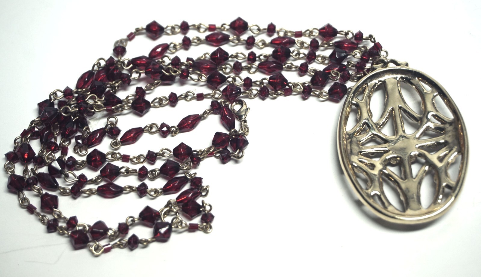 Vibrant & Darker Red Rhinestone & Acrylic Crystal Bead Pendant Necklace