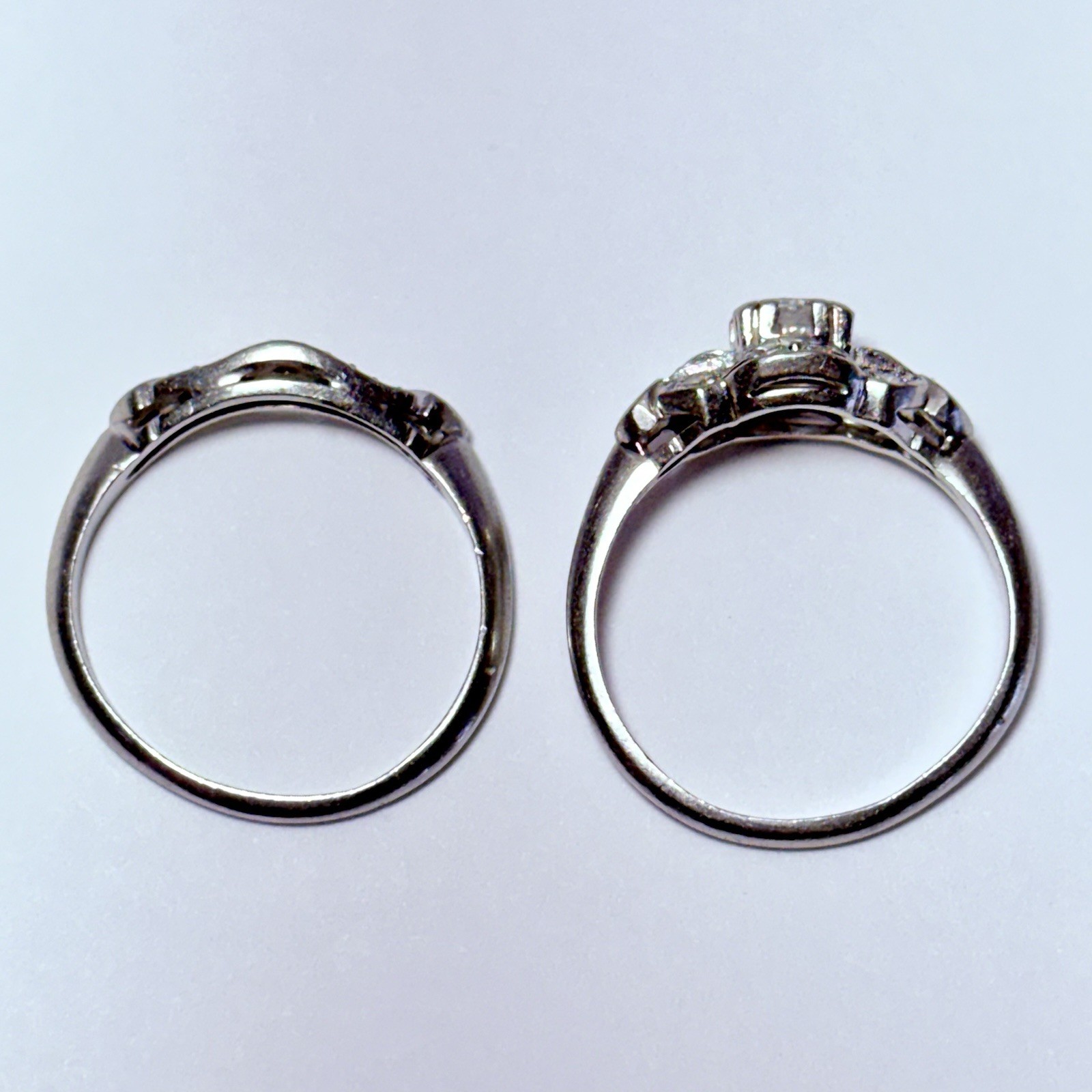 Art Deco Platinum 0.25ct Diamond 0.10ctw Accents Size 7.5 Wedding Ring Set 6.8g