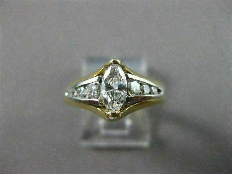ESTATE .85CT DIAMOND 14K 2 TONE GOLD MARQUISE TENSION SET ENGAGEMENT RING #16335
