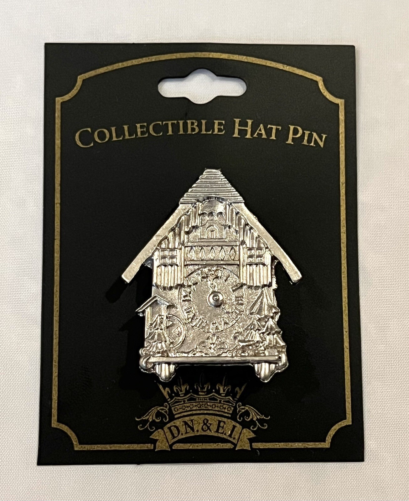 Silver Metal Pinback Brooch Collectible Hat Pin Clock Dial Face House DN & EI
