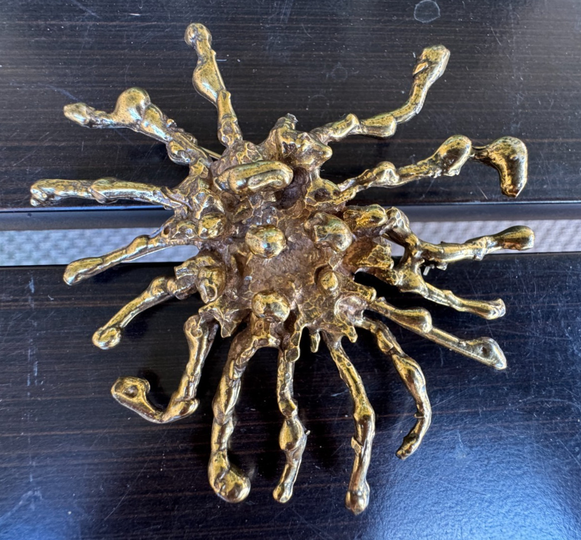 Zentall Brooch Brutalist Gold Tone Modern Abstract Signed 70s 3″ RARE READ