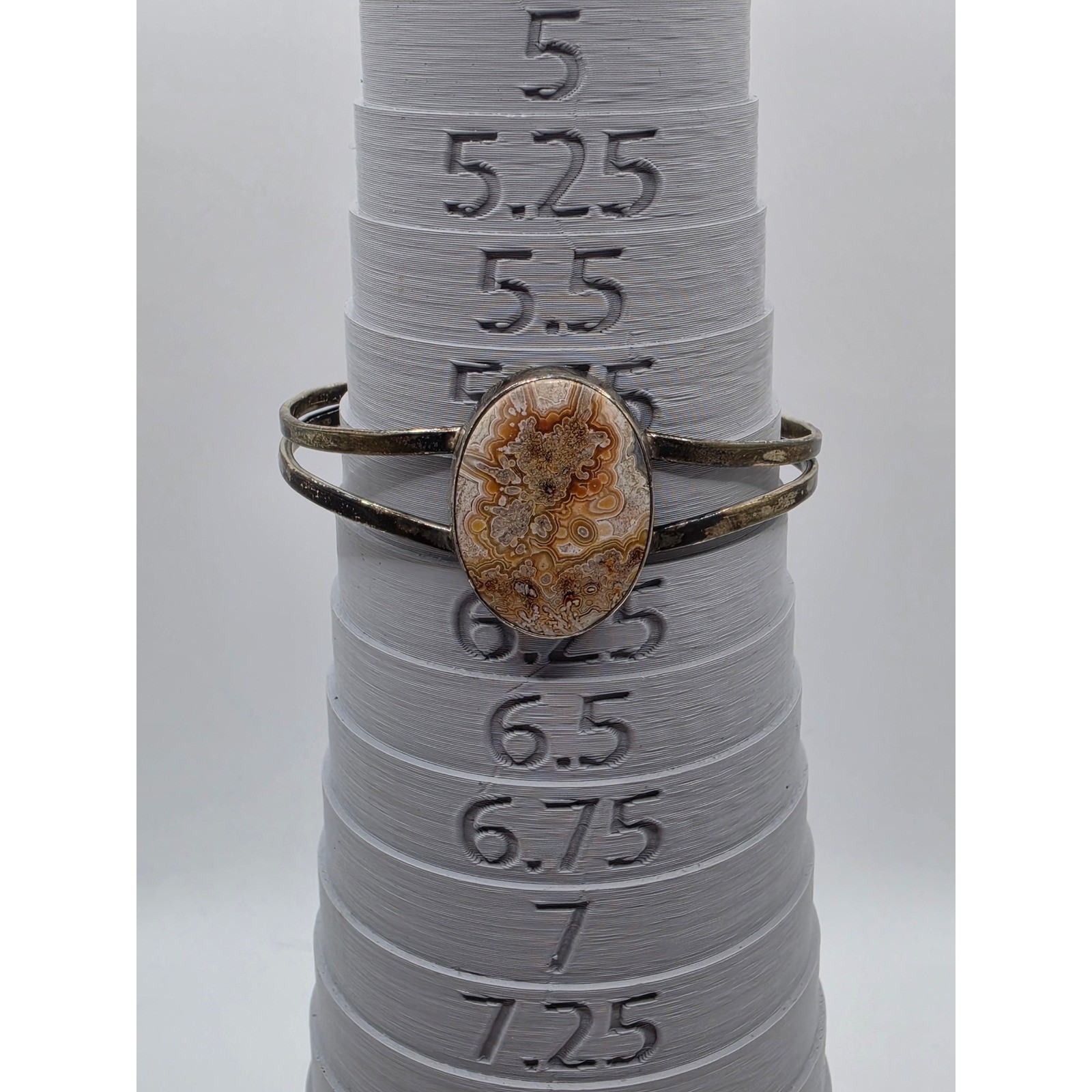 Vintage Crazy Lace Agate Split Shank Cuff Bracelet Silver Tone Earthy Boho Stone