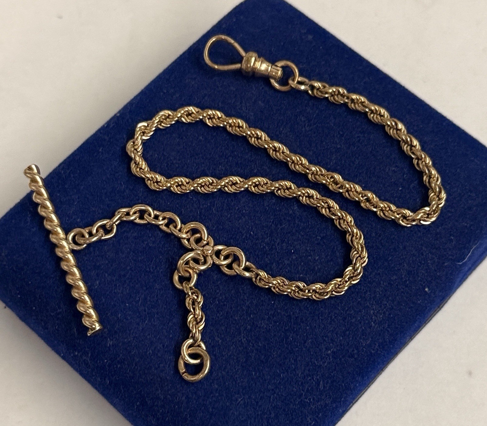 Heavy 14.2g Gold filled Watch Chain Gf 11” ROPE Chain T Bar 3.7mm victorian Fob