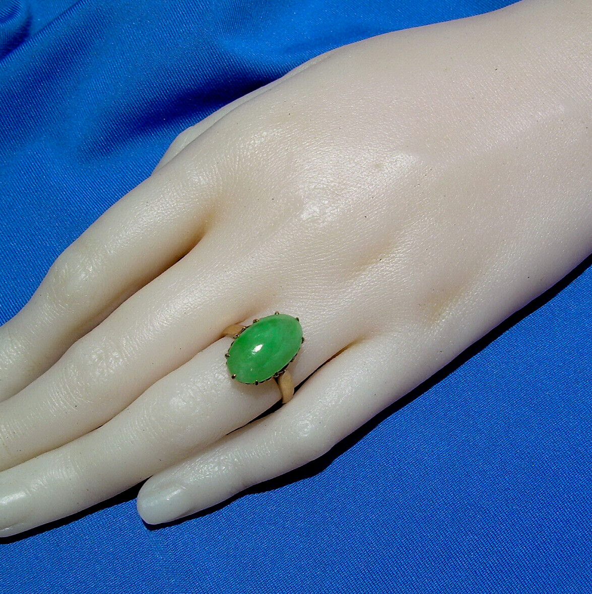 Original EARTH MINED Imperial Green Jadeite JADE Deco Engagement Ring 18K GOLD