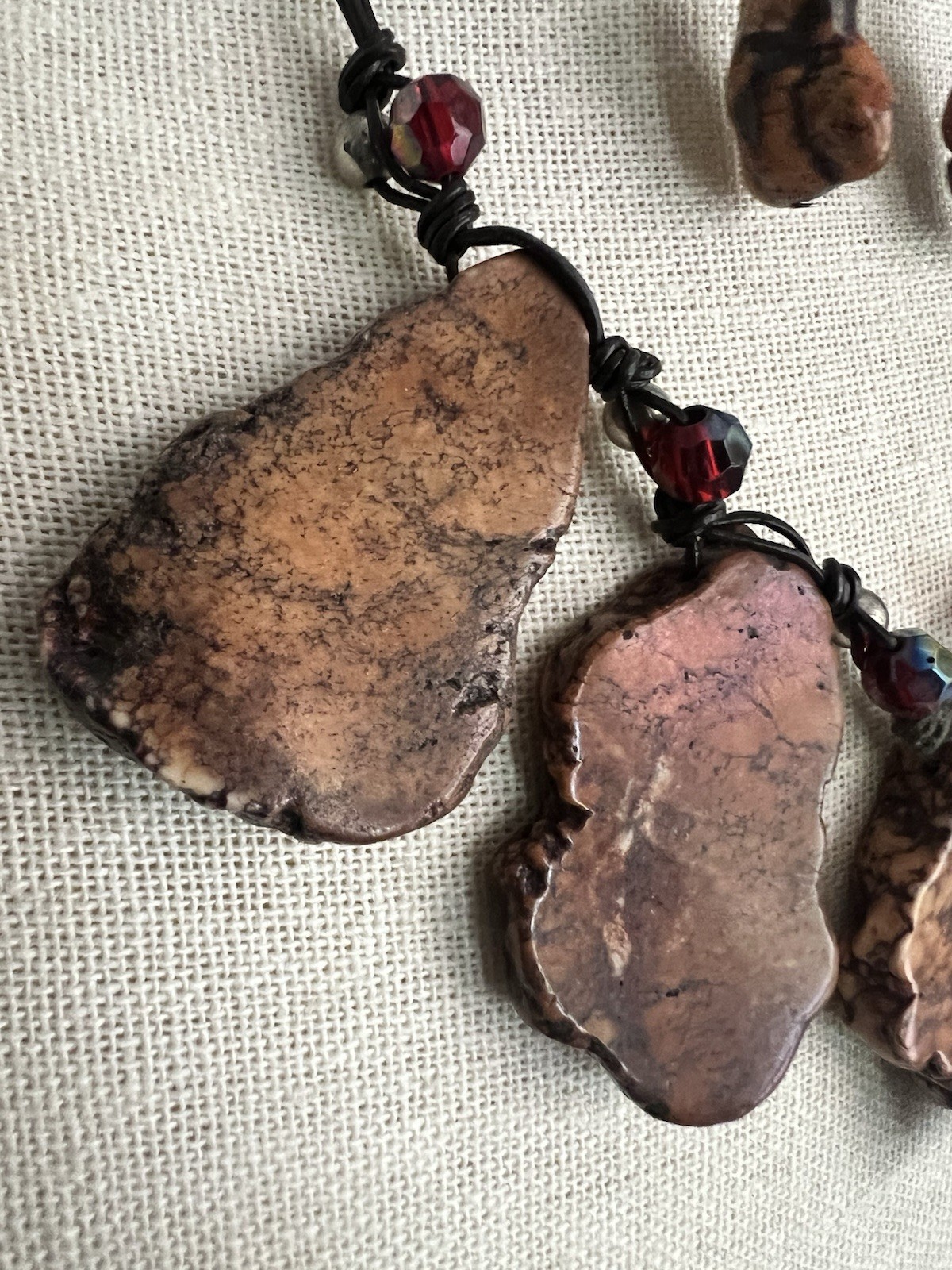 Brutalist Gemstone Necklace Chunky Slab Multi Charm Matching Earrings 18-21” Adj
