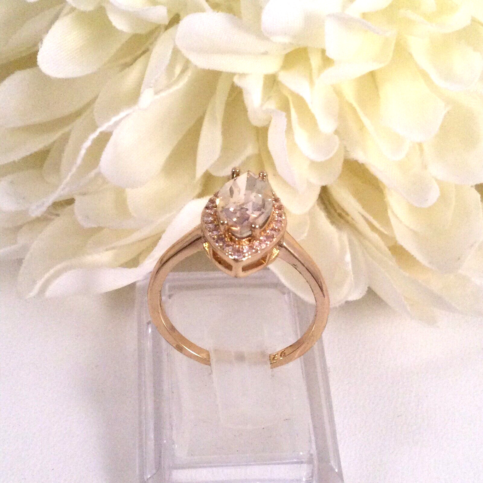 Vintage Jewellery Gold Ring Champagne White Sapphires Antique Deco Jewelry sz R