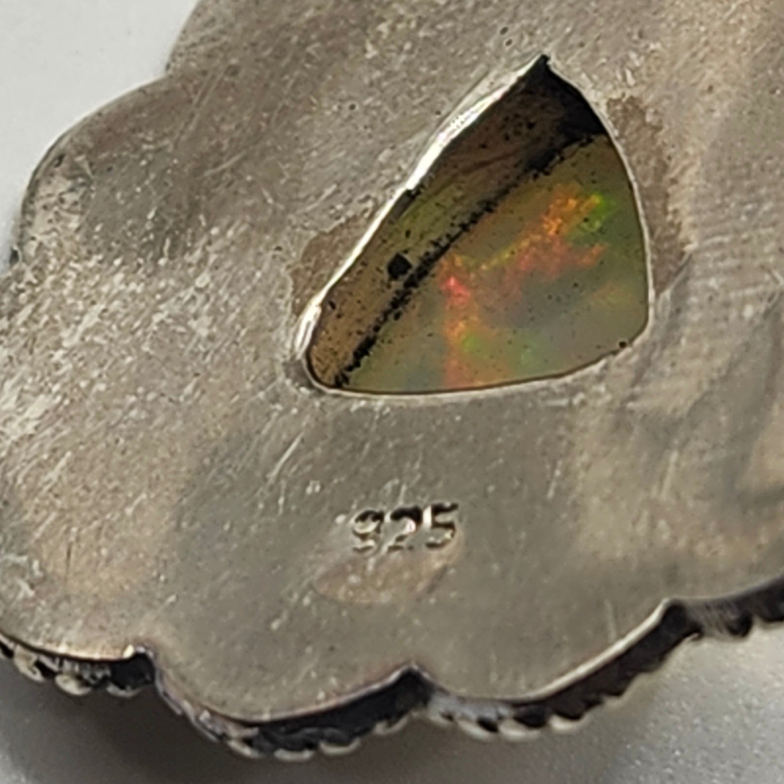 Vintage 925 Sterling Silver Ethiopian Opal Trillion Filigree Pendant