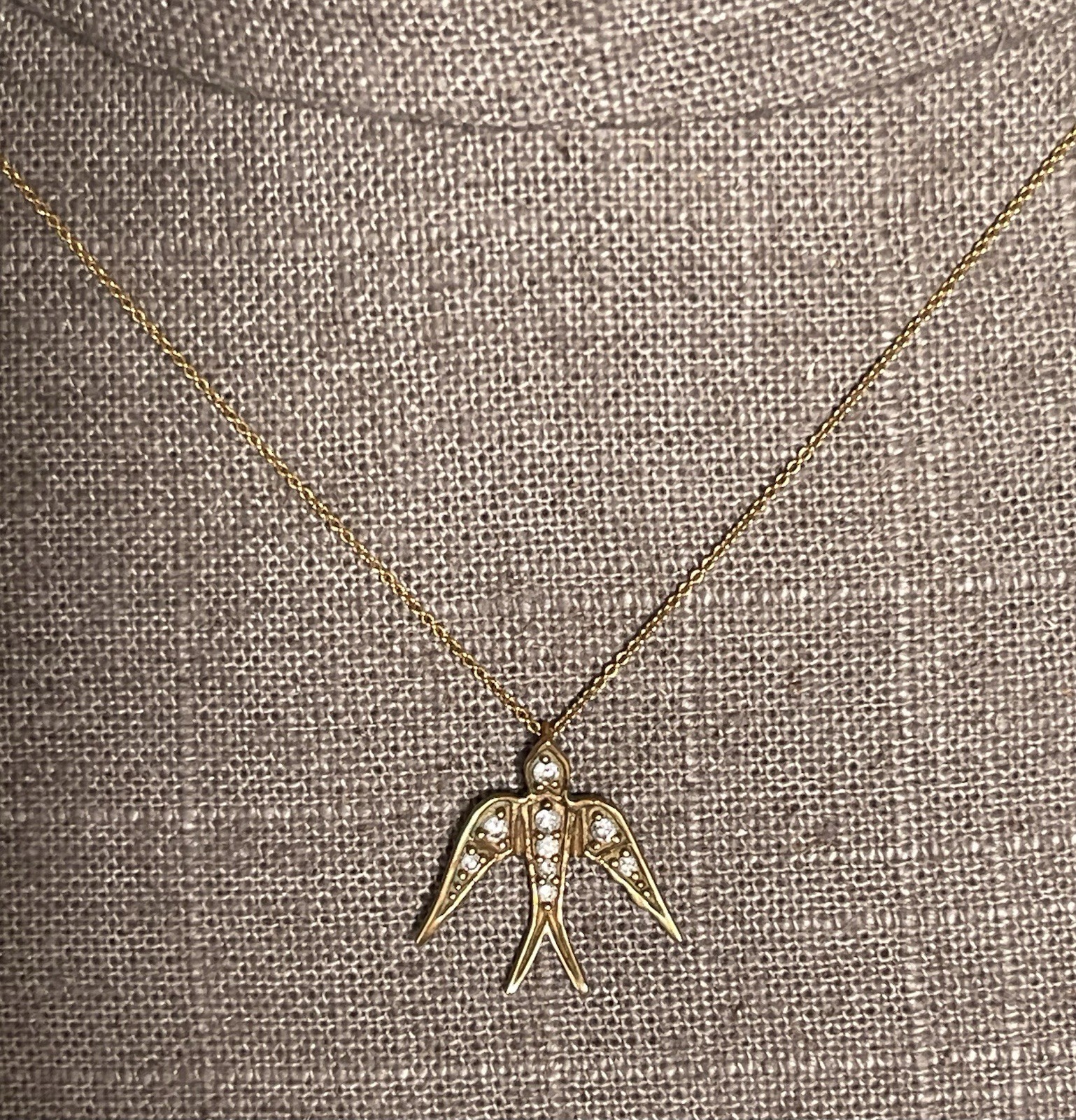 STELLA & DOT Necklace Sterling Silver Vermeil Golden Bird Soar Pendant 16 – 18″