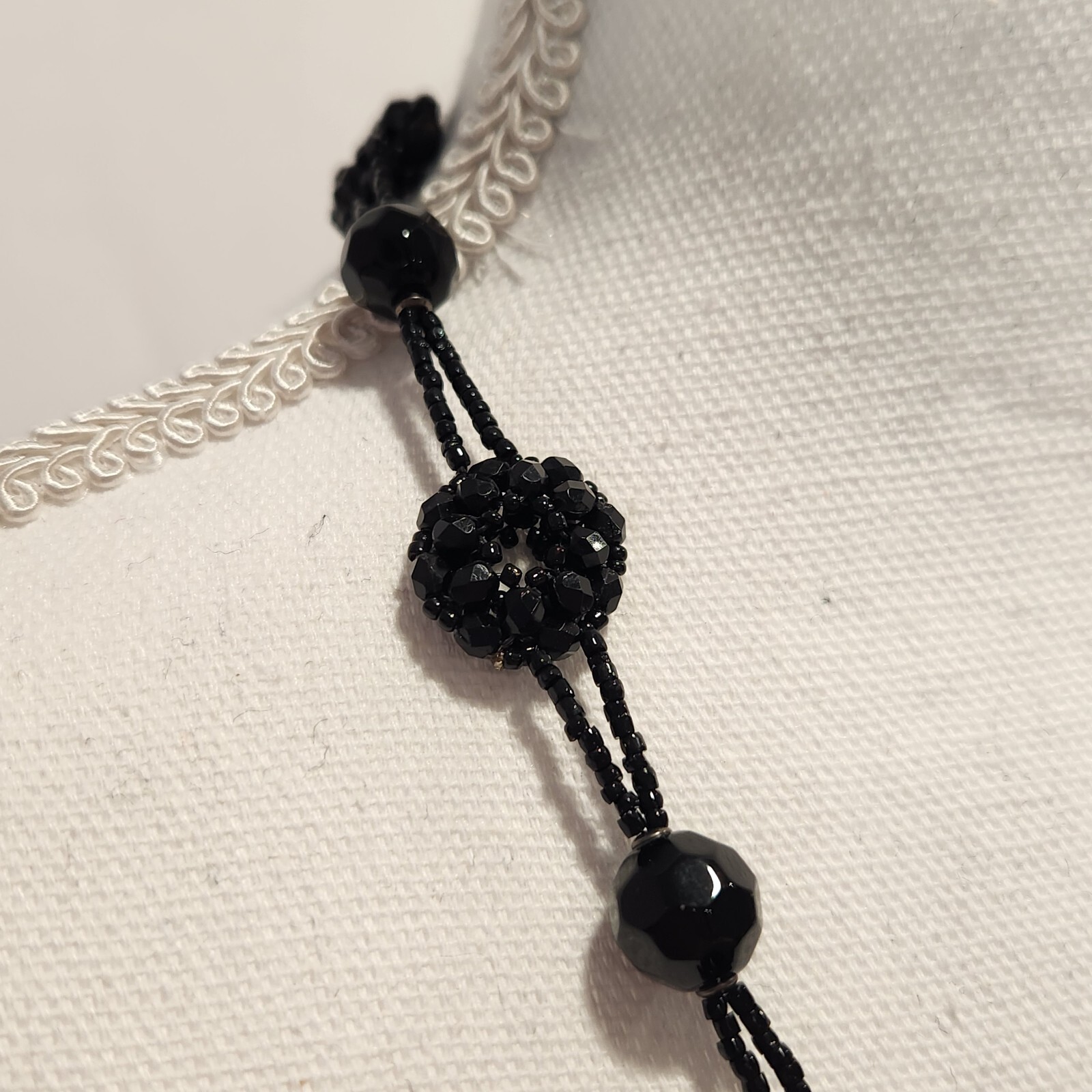 Elegant Black Beaded Statement Necklace Evening Formal Jewelry 24″