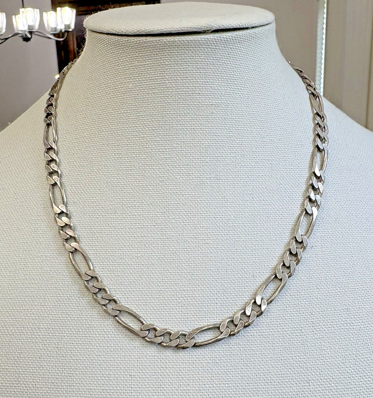 Vintage HAN Italy 925 Sterling Silver Figaro Chain Necklace 42 Grams 20” Long