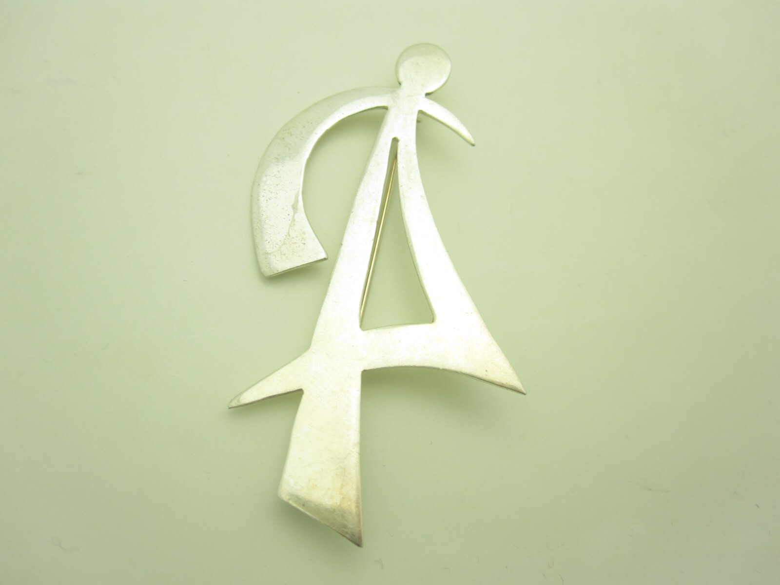 Mexico Sterling Silver Smooth Modernist Person Figure Pin Or Brooch