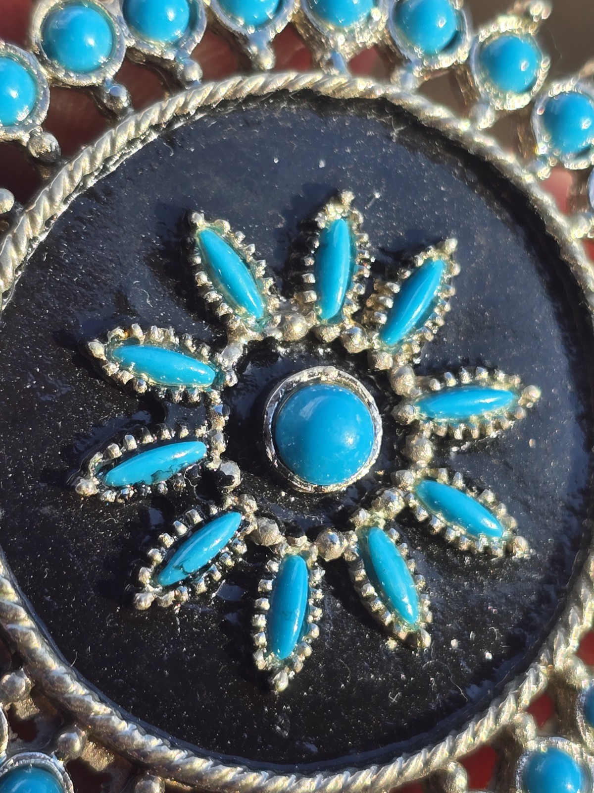 Ella Langley Inspired Western Boho Vintage 1970s Faux Turquoise Cluster Pendant