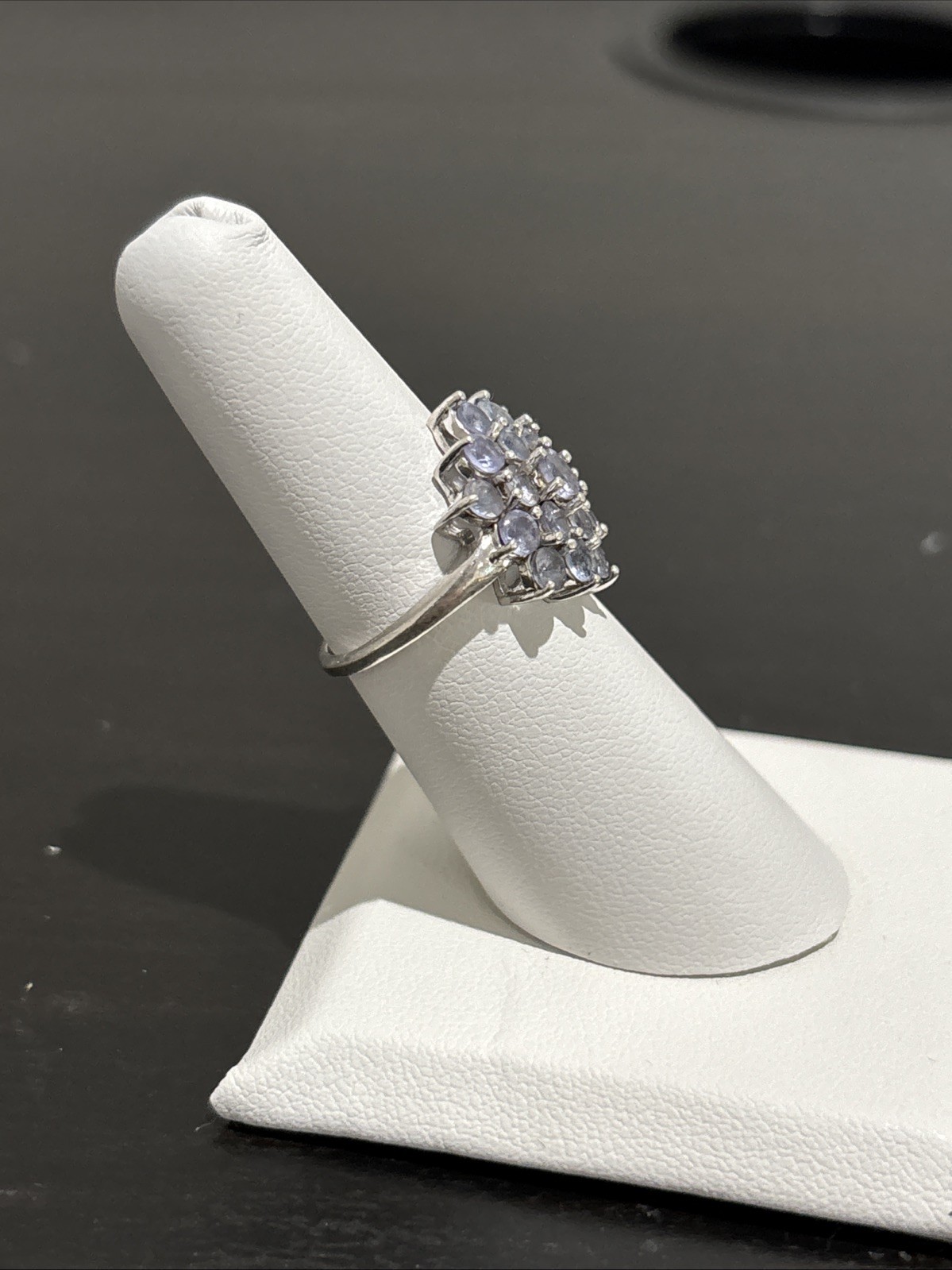 Sterling Silver 925 Blue Violet Tanzanite Style Cluster Flower Ring Size 5.75