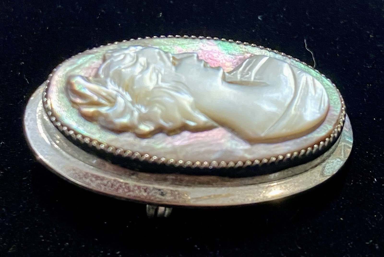 Vintage Signed Catamore Mother of Pearl Shell Cameo Brooch Pin 12k Gold Filled