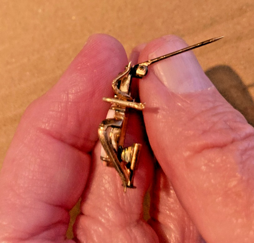 14k Insect Bug Vintage Pin 14k Gold Opal Jade Signed BIN