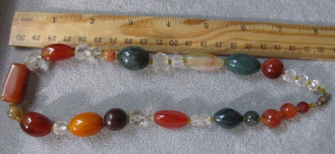 Vtg Scottish Chunky Bead Necklace Natural Agate Carnelian Quartz Crystal Boho