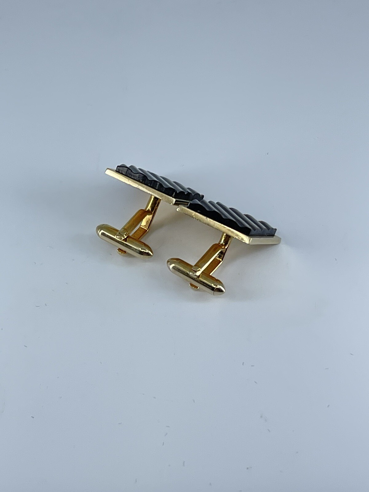 Swank Cufflinks Mother of Pearl square ribbed design bullet backs 1″