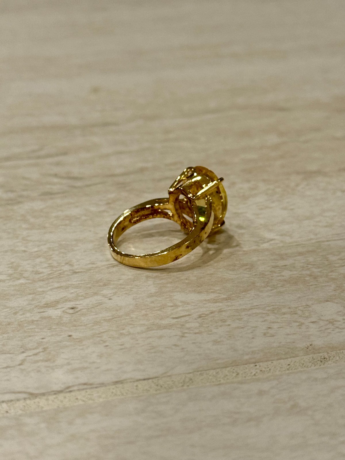 VTG Gold Tone Ring Size 7.5 Citrine Cubic Zirconia Pear Trillion Cut 925 Silver