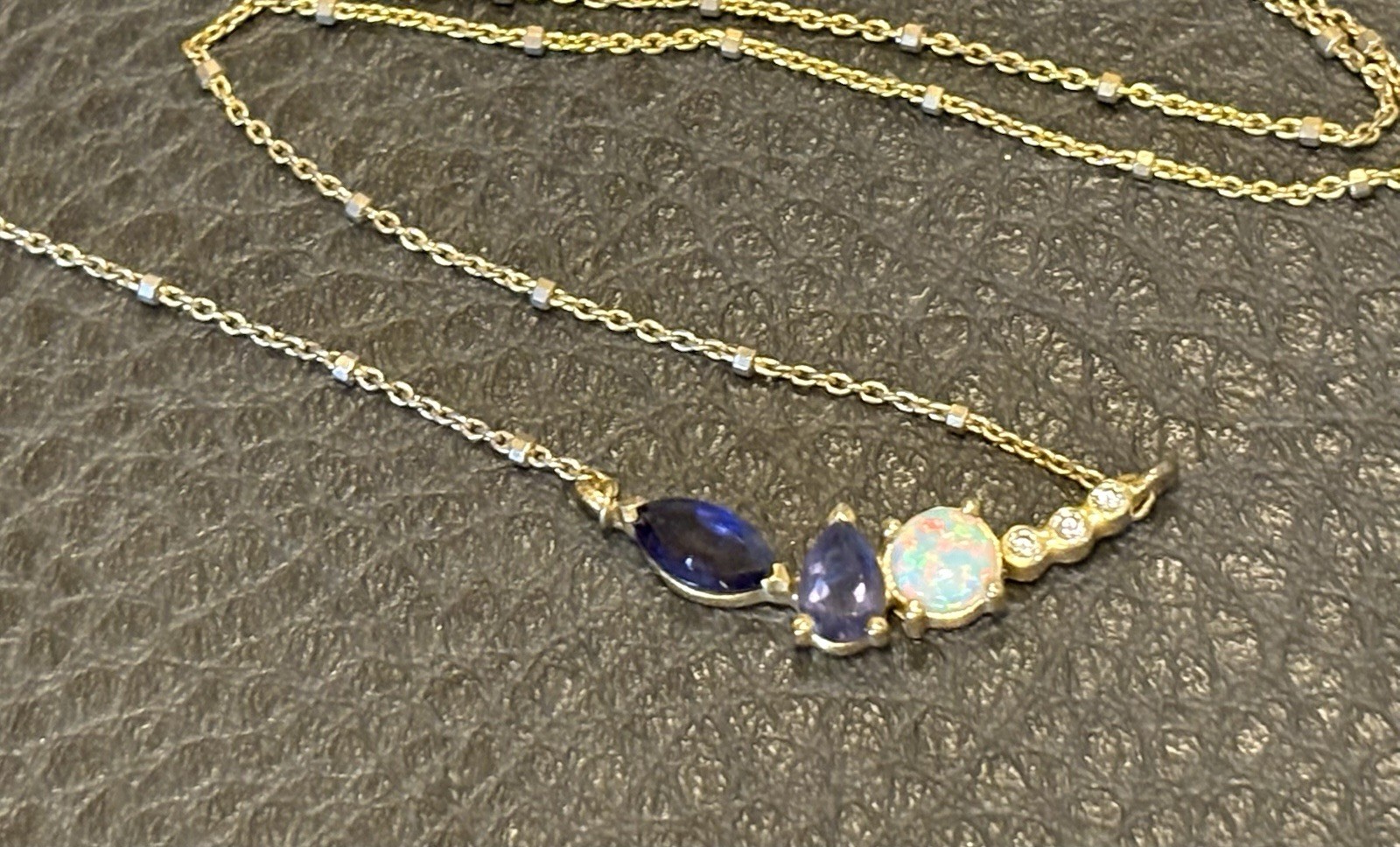 Vermeil Gold 925 Sterling Silver White Ethipion Lab Opal CZ Necklace Dainty