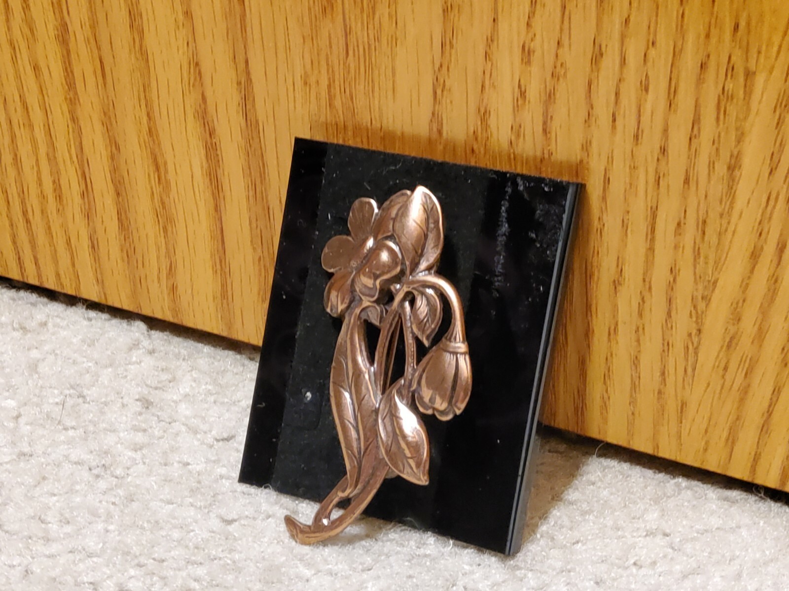 Vintage Classic Flower Plant Leaves Pin Copper Tone Large Brooch Floral