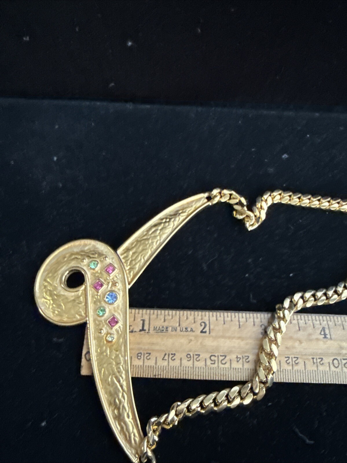 Gold Tone Chevron Multi Colors Stones Necklace